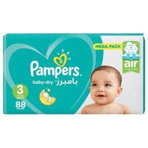 Pampers Baby-Dry Diapers, Size 3, Midi, 6-10kg, Mega Pack, 88 Count