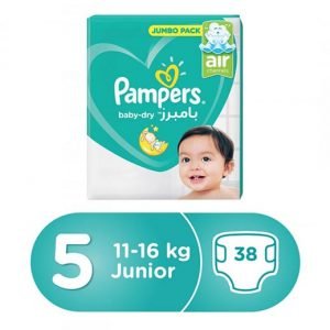 Pampers Baby-Dry Diapers, Size 5, Junior, 11-16kg, Carry Pack, 38 Count