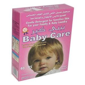 بيبي كير – مسحوق غسيل خاص لذوي الجلد الحساس لجميع ملابس الاطفال والعائلة معا 500 جم